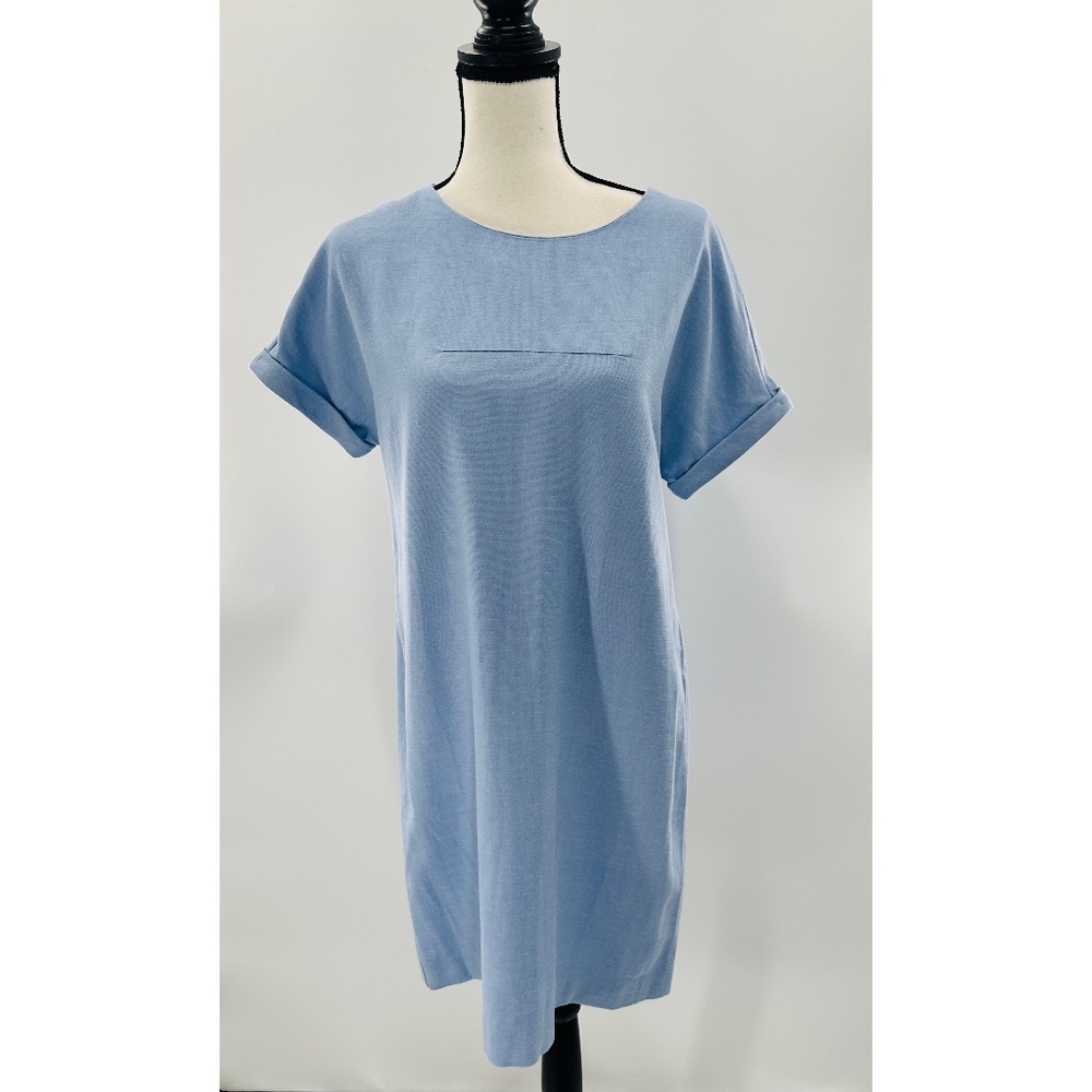 AMII‎ Sky Linen Blue Minimalist Sheath Midi Dress